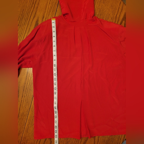 Vintage 80s Christian Dior Chemises Red Mock Neck Blouse Button Back Secretary 6 - Picture 6 of 7